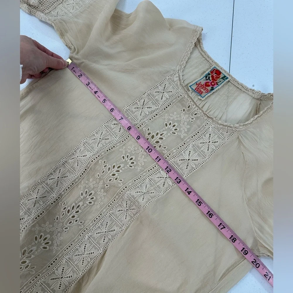 Johnny Was Beige Lace Embroidered Tunic Blouse Boho Romantic Festival Chic S